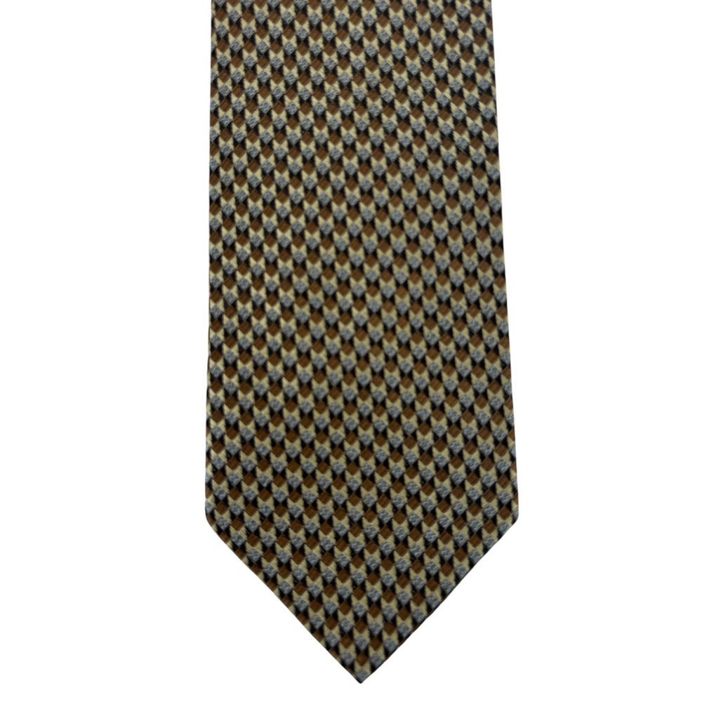 Pavone Mens Silk Necktie Brown Tan Geometric Pattern Made in Italy 58"x3.75"